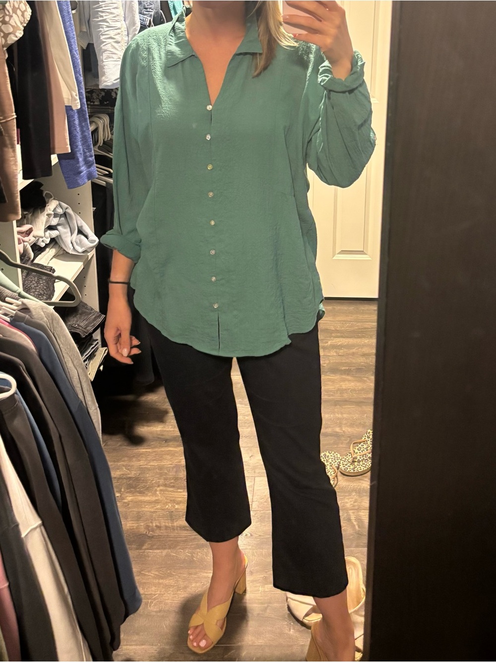 Teal Button-Front Lightweight Blouse